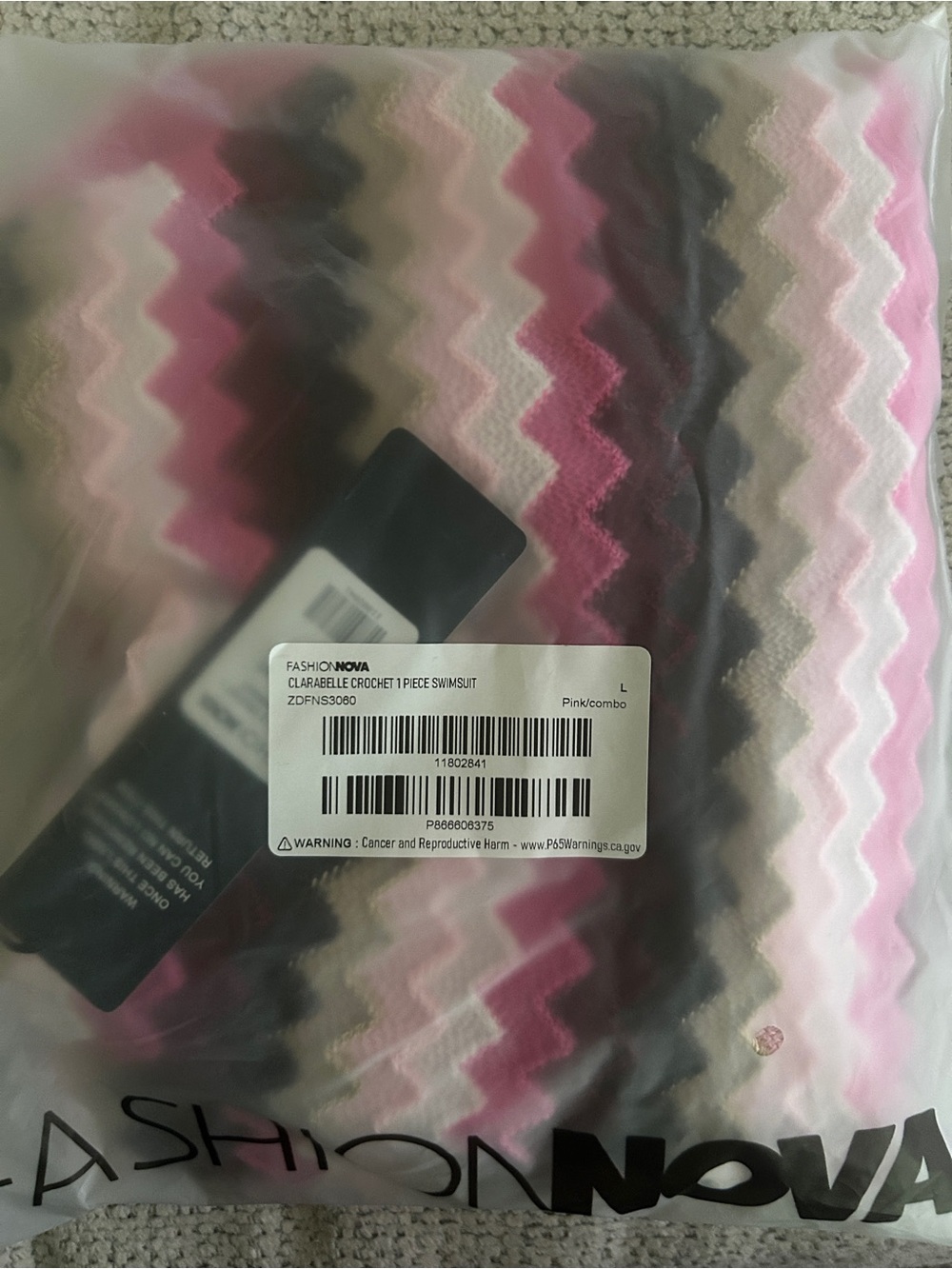 Fashion Nova Crochet Striped Pink/Combo Zigzag One-Piece Swimsuit-Large NWT🩷 - Picture 5 of 5
